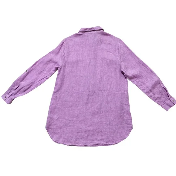 J.Jill Women's Love Linen‎ Tunic Blouse Light Purple Long Sleeve Top Size M - Picture 7 of 12